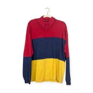 GAP Vintage Men's Red Navy Yellow Color Block Long Sleeve Turtleneck Shirt